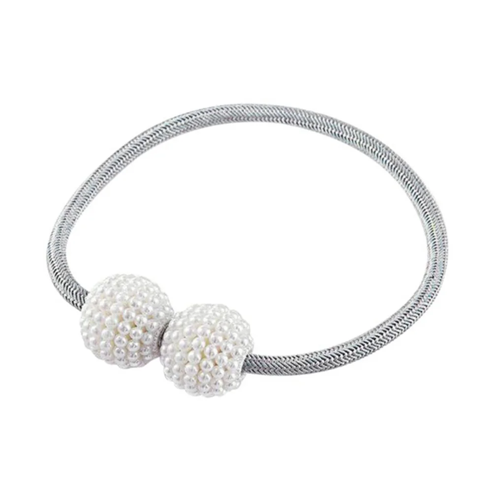 Светло-серый 2pcs Curtain Tieback Rope Hooks Decoration Magnetic Pearl Ball Curtain Tiebacks Tie Backs Holdbacks Buckle Clips Accessory - Цвет: Светло-серый