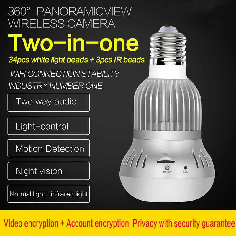 Светодиодный лампы 360 градусов CCTV Камера 1080 P IP Wi Fi Беспроводной панорамный 2MP