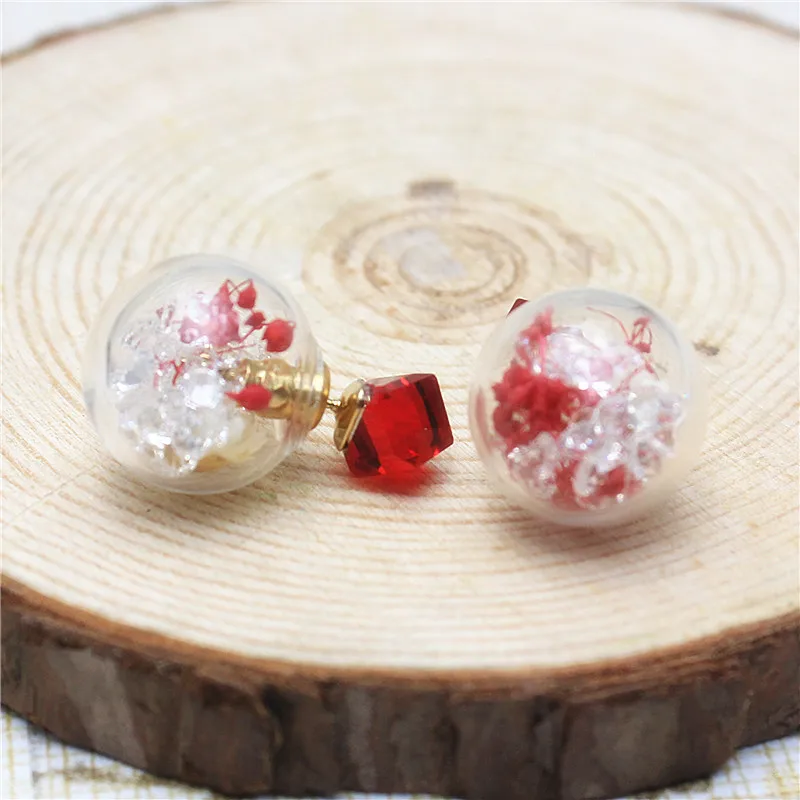 Женские квадратные серьги с высушенными цветами прозрачные Двухсторонние