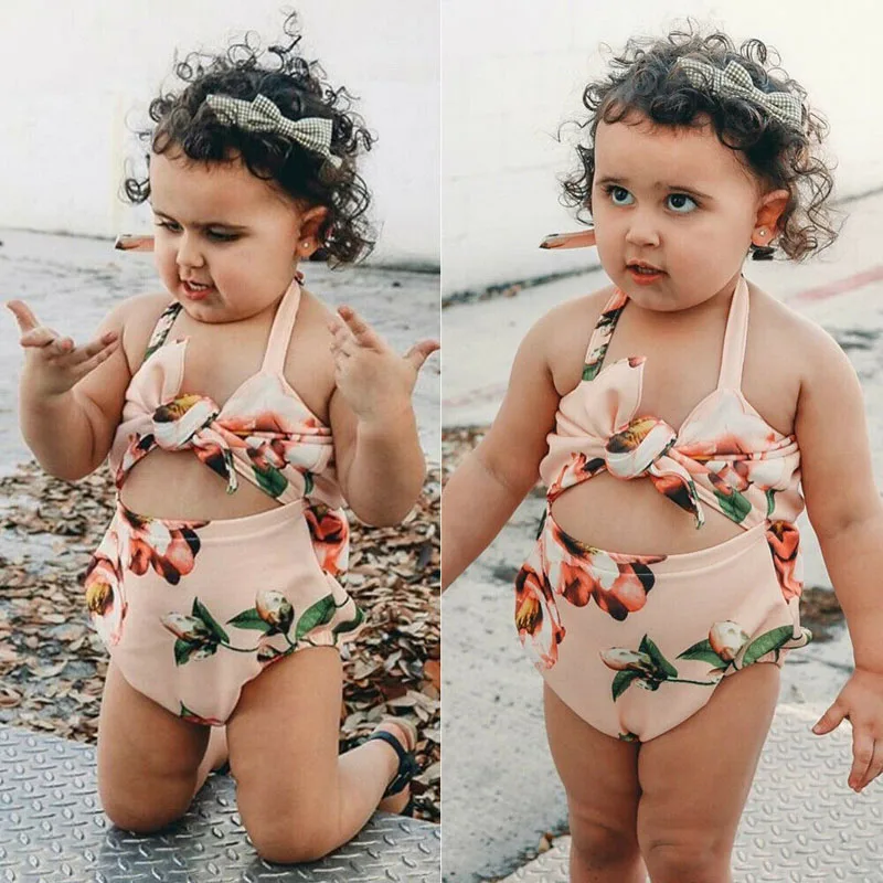 Летняя одежда для новорожденных девочек комбинезон с лямкой на шее и цветочным