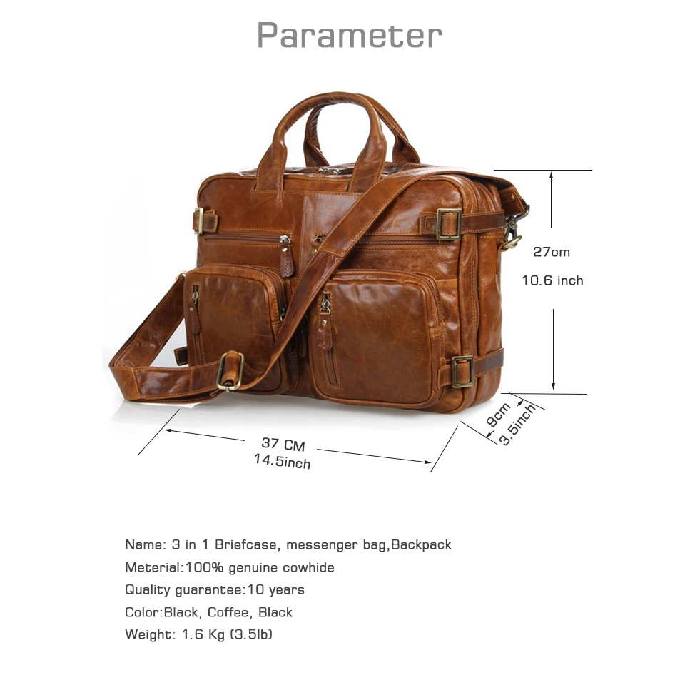 Crossten Multifunctional Natural Cowskin Genuine Leather Men's Briefcase Large Capacity Business bag Laptop Messenger Bag