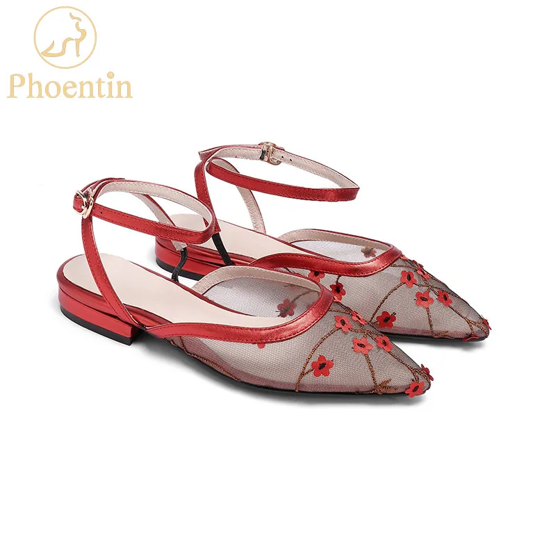 Женские прозрачные сандалии на плоской подошве Phoentin красные с перекрестными