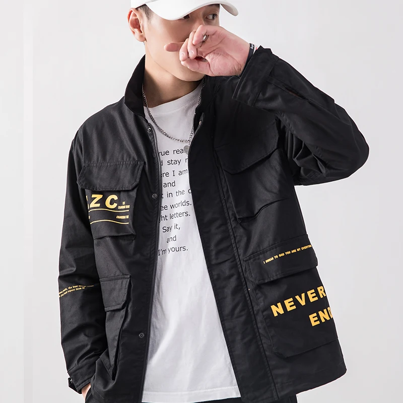 

Streetwear Casual Men Jacket Coat Letter Printing Windbreaker Mens Bomber Jacket Spring Autumn Male Overcoat