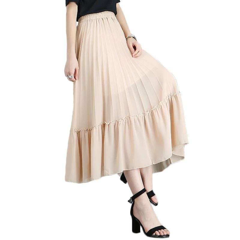 2018 Летний Новый темперамент высокой талии шифон линии юбки женские тонкие