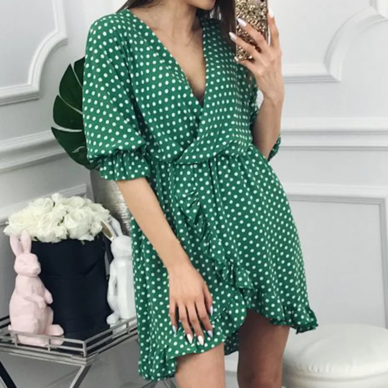 CALOFE 2019 новое платье в горошек Бохо женское летнее повседневное сарафан глубокий