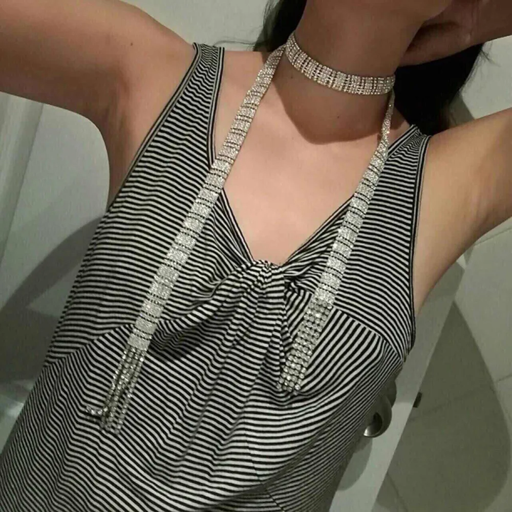 Luxury Full Crystal Choker Collar Necklace Long Tassel Rhinestone Wedding Party Jewelry | Украшения и аксессуары