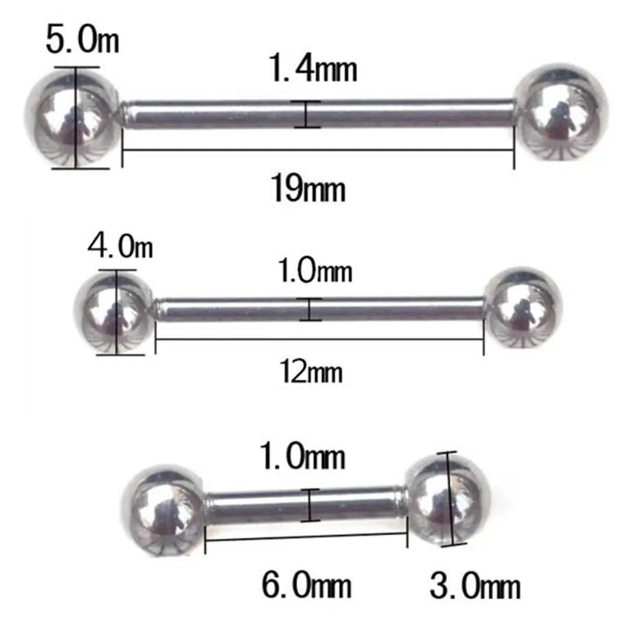 

5 PC Steel Balls Industrial Scaffold Straight Barbell Ear Piercing Tongue Bar Surgical Steel Eyebrow Tragus Nipple Ring