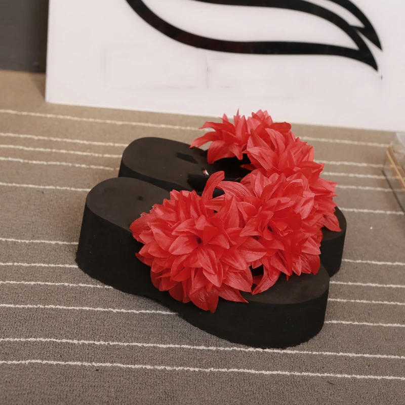 New Top Sale Summer Women Flip Flops Fashion Big Flower Sandals Lady Wedges Comfortable Style Soft Beach Slippers | Обувь