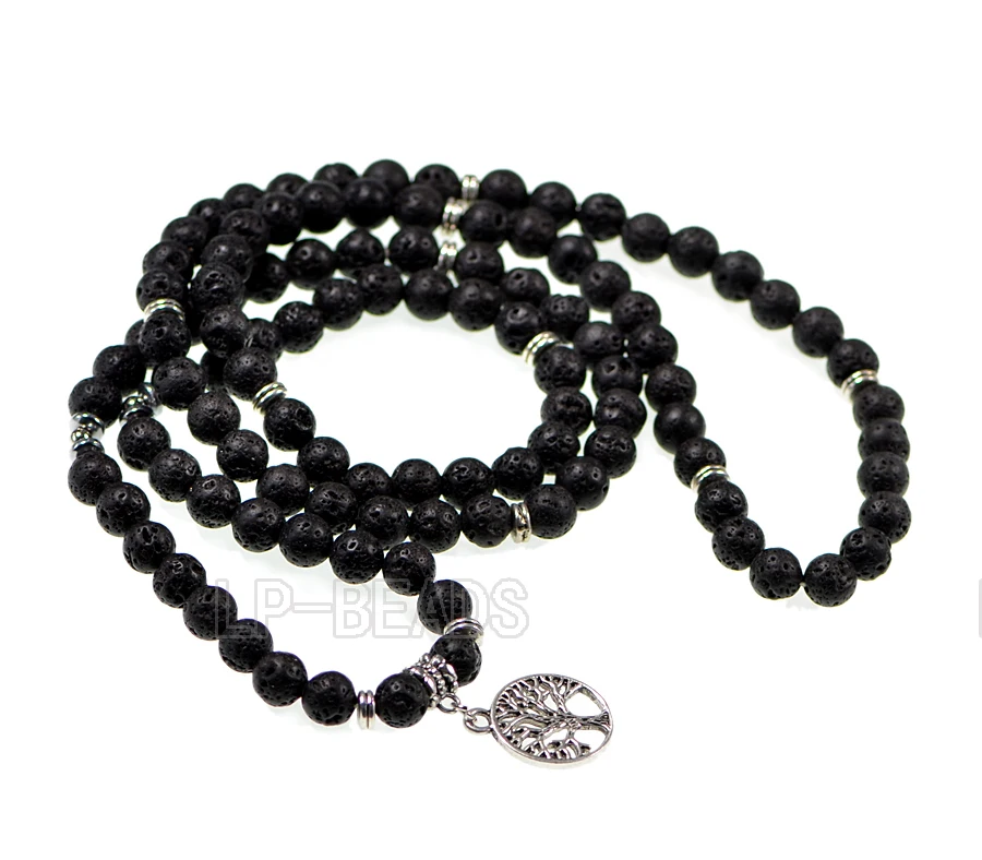 Браслет ручной работы из натуральной лавы 8 мм черный камень Будда Йога бисер 108