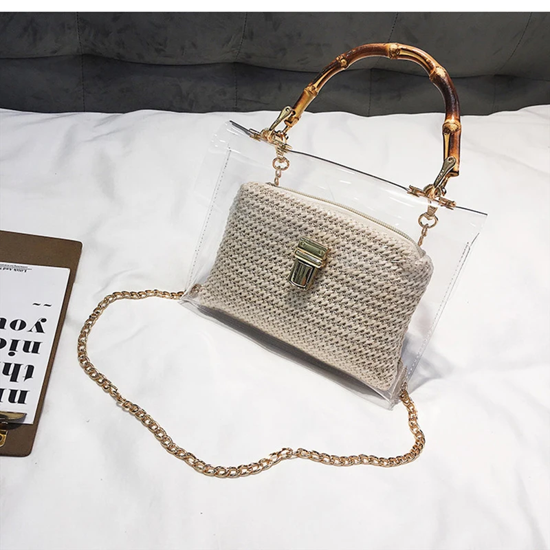 LEFTSIDE прозрачная сумка для женщин 2020 Сумка с бамбуковой ручкой летняя маленькая