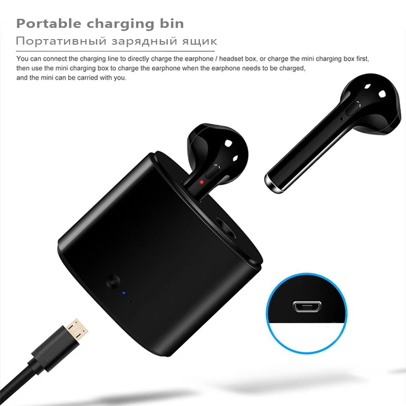 Беспроводная гарнитура i7S Tws Bluetooth наушники-капельки со стерео зарядным