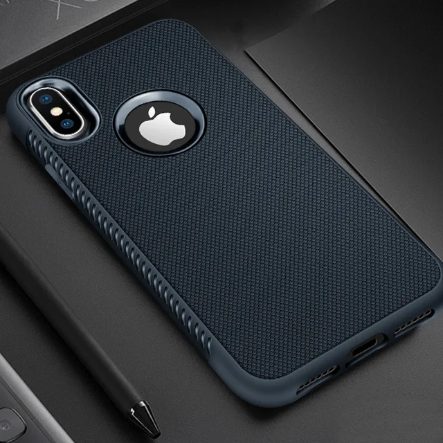 Тёмно-синий Прочный чехол для iPhone X XR XS Max, силиконовый бампер, Матовые чехлы для iPhone 6S 6, 7, 8 Plus, 7 Plus, противоударный чехол - Цвет: Тёмно-синий