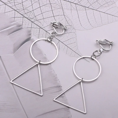 Silver color Геометрические металлические колонны/треугольные/круглые серьги-клипсы без пирсинга, женские минималистичные серьги без пирсинга CE238 - Окраска металла: Silver color