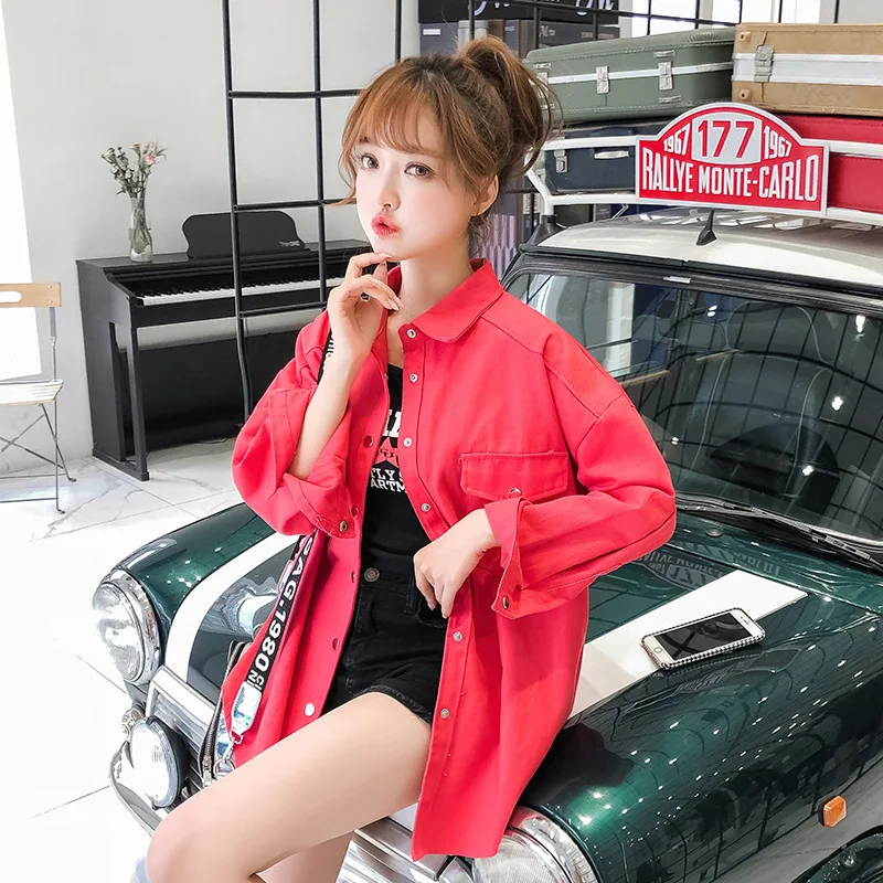 

women red cotton demin jacket