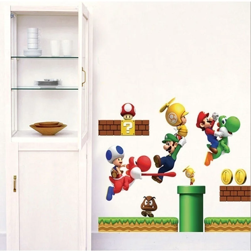 Super Mario Bros, съемные наклейки на стену, наклейки для детской комнаты, домашний декор, виниловая Фреска для детей, мальчиков, спальни, гостиной, Фреска, искусство