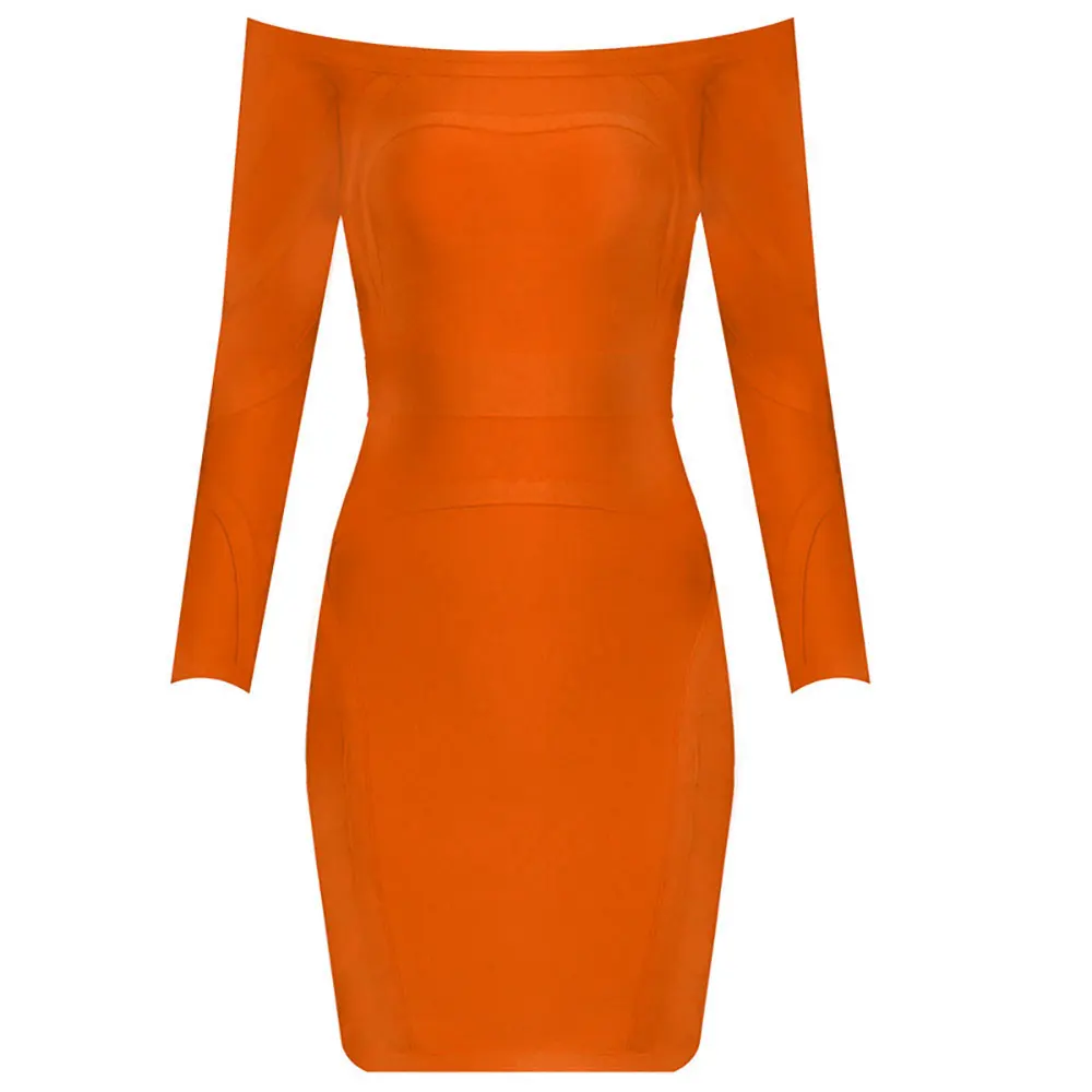 top quality orange long sleeve off shoulder hl bodycon 2018 new arrivals rayon bandage dress | Женская одежда