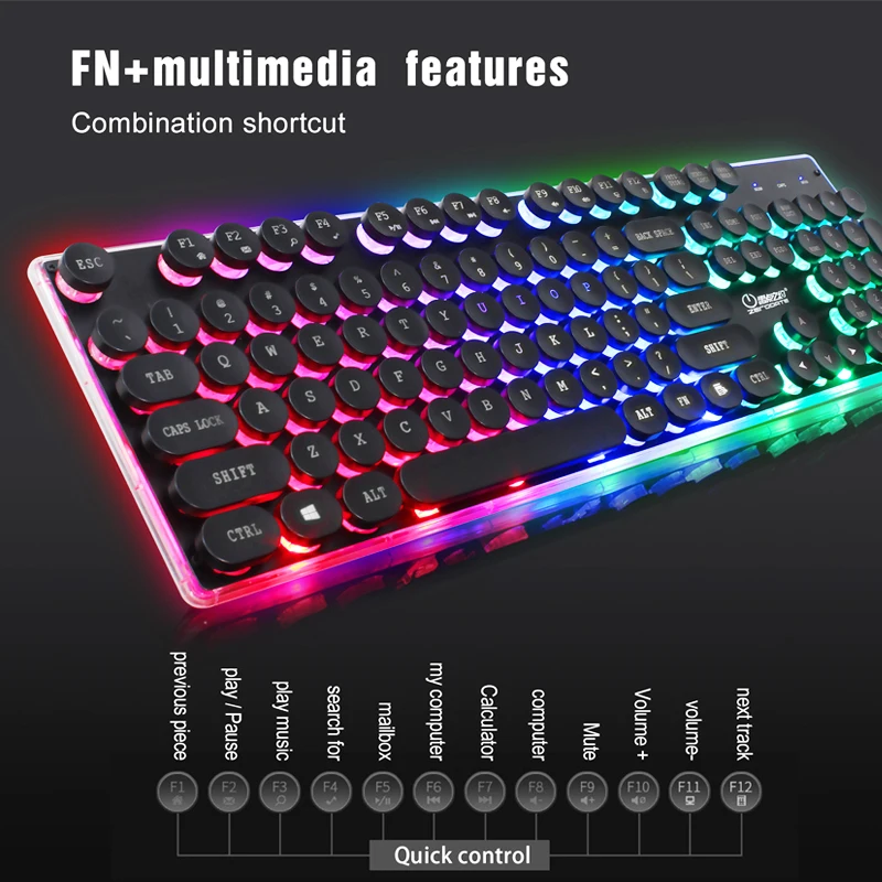 Механическая игровая клавиатура с RGB подсветкой 104 клавиш USB проводная и мышь для