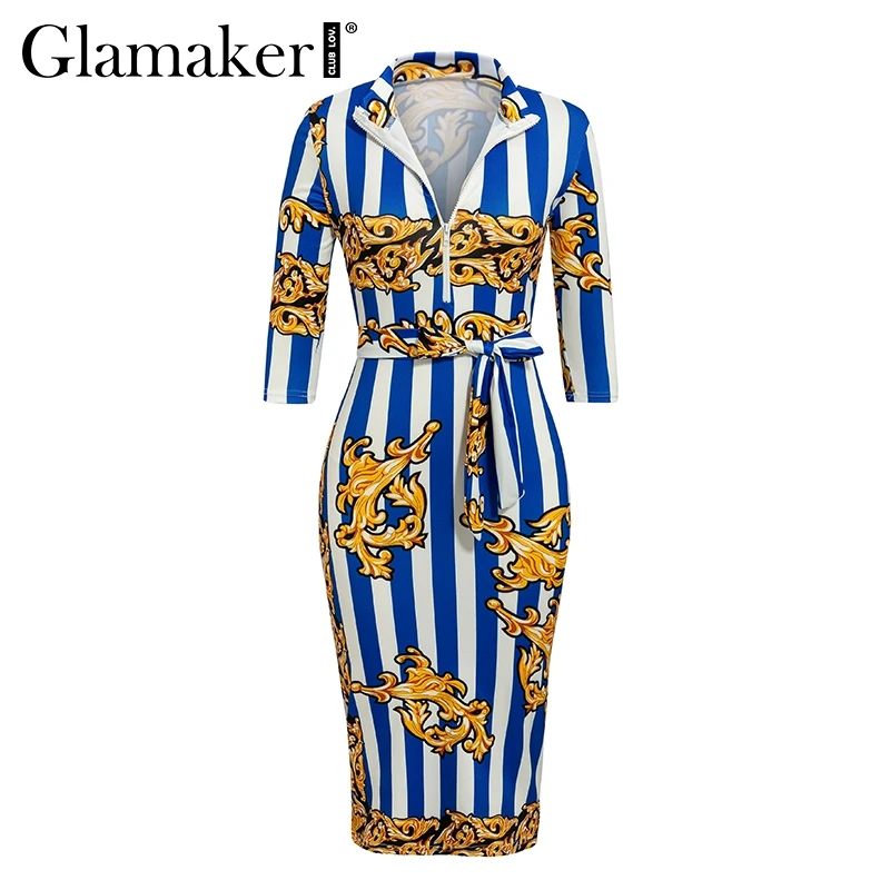Женское облегающее платье Glamaker летнее элегантное в полоску с поясом на шнуровке