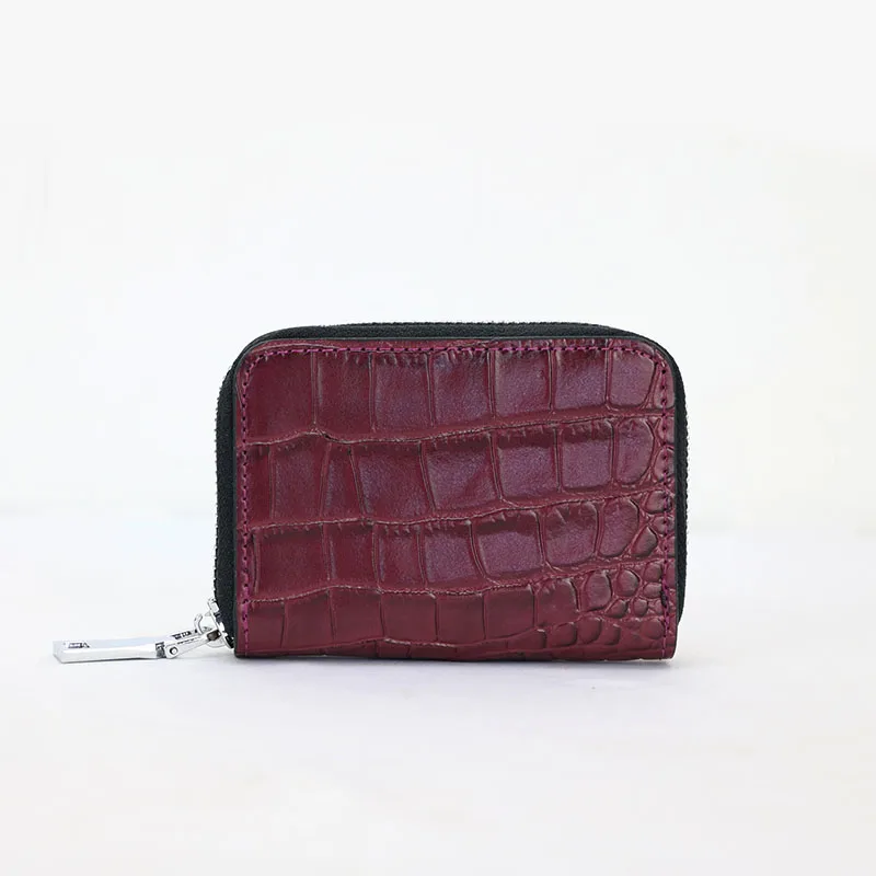 burgundy Крокодиловый узор, кожаный держатель для карт, кошелек для мужчин, много карманов, кошелек для кредитных карт, Женский чехол для визиток, маленький кошелек - Цвет: burgundy