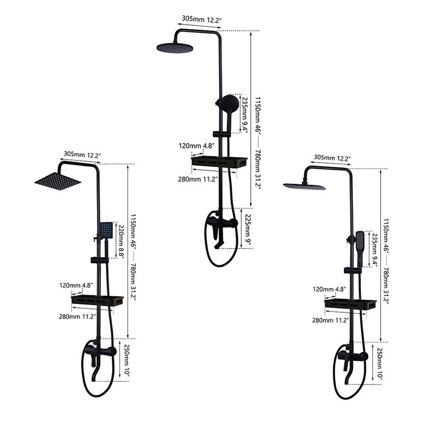 KEMAIDI черный настенный душевой Набор кран дождевая насадка для душа с Handshower+ полка для ванной комнаты ORB душевой смеситель наборы