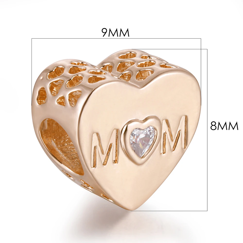 

Fashion Jewelry Mother Heart Charm Rose Gold Beads Fit Silver Charm Bracelet for Women DIY Jewelry Making