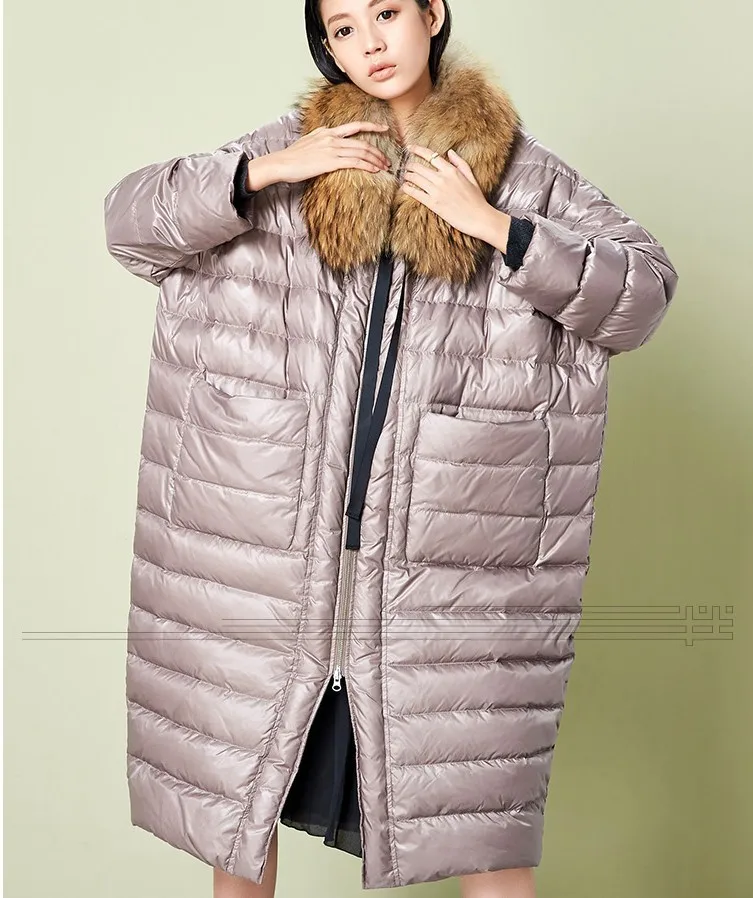 light khaki no fur Большие размеры, европейский модный бренд, пальто с рукавом летучая мышь,, женская зимняя куртка на утином пуху, X-long, толстый теплый пуховик, wj1534 - Цвет: light khaki no fur