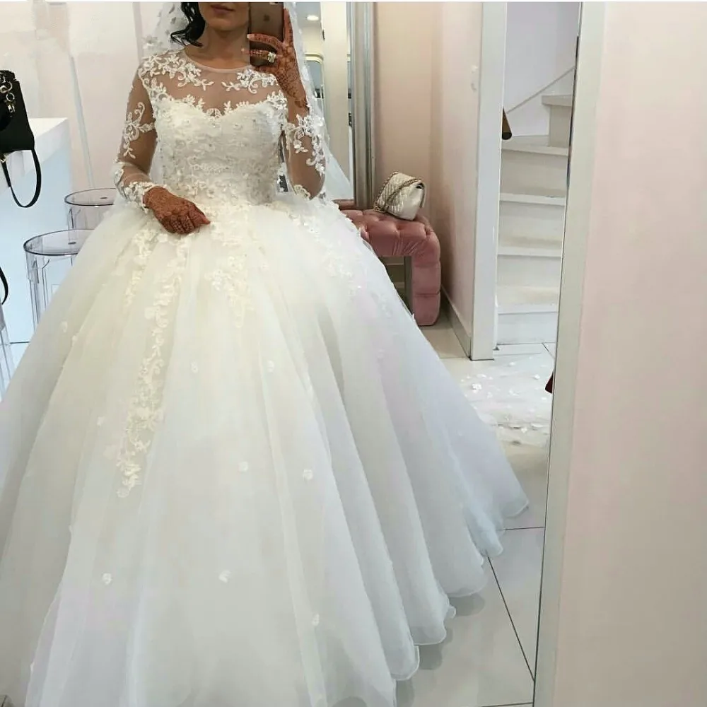 Robe De Mariage размера плюс одежда с длинным рукавом свадебное платье белого цвета
