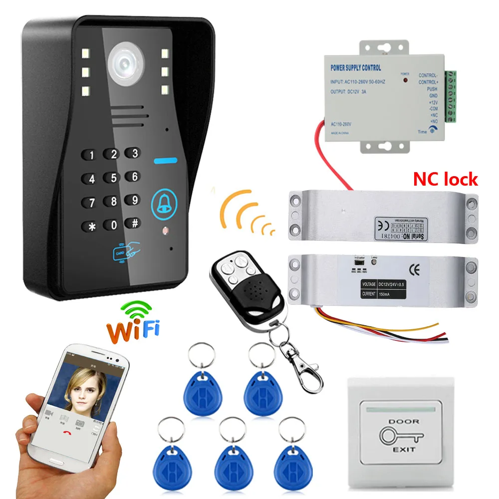 Видеодомофон HD 720P беспроводной Wi-Fi RFID ночное видение + Электрический замок |