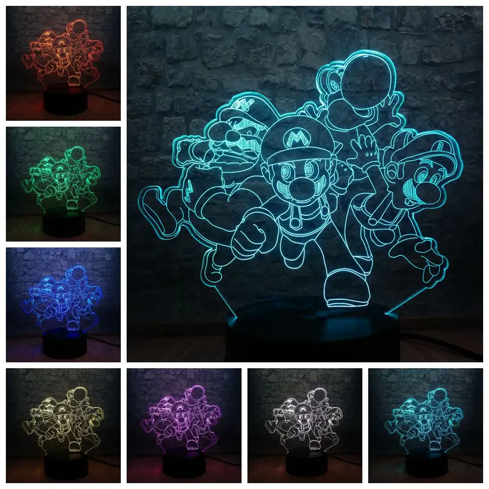 Mario Family Коробка 3D Лампа Супер Марио Семья Bros Йоши светодиодный 7 цветов пеленальный столик свет декор Детская комната ночник симпатичная игрушка в подарок - Испускаемый цвет: Mario Family