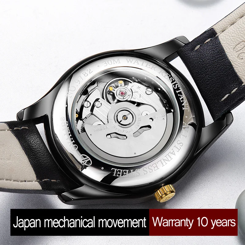 Мужские автоматические часы OYALIE роскошные механические с золотым циферблатом и