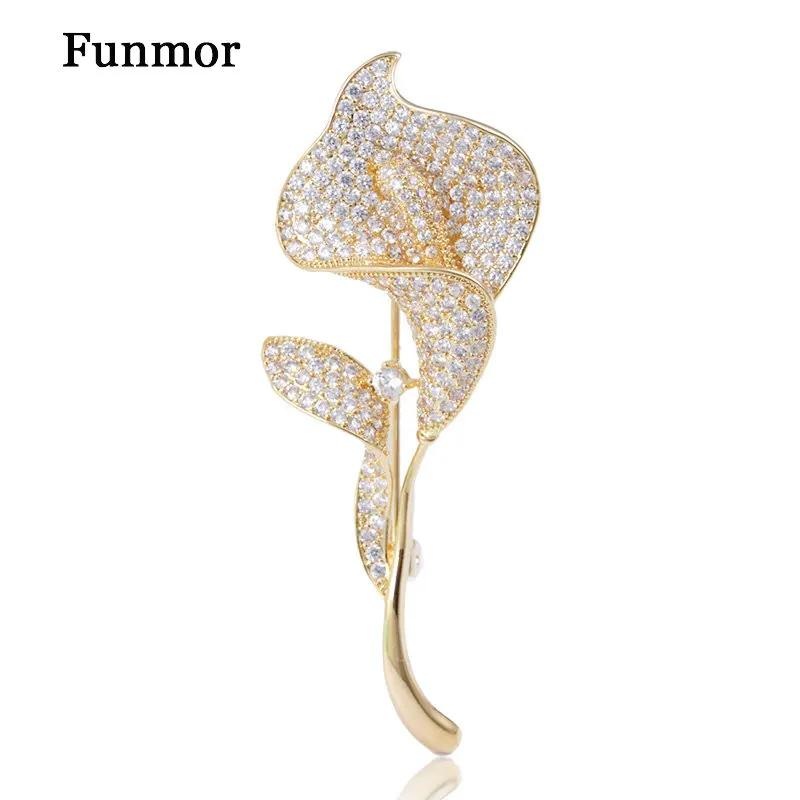 

Funmor Exquisite Flower Shape Brooch Cubic Zircon Jewelry Women Men Collar Coat Dress Scarf Hat Pins Banquet Accessories Gifts