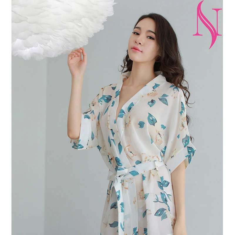 Сексуальное женское белье шифоновое кимоно прозрачный Халат Кружевной пеньюар с