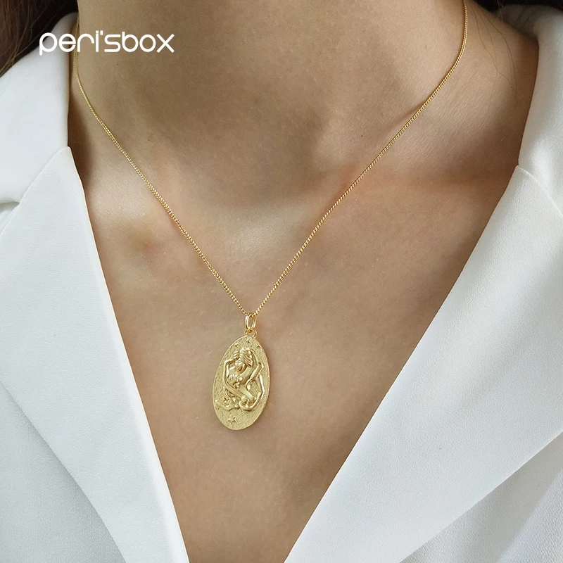 Peri'sBox Золото Цвет обнимает колье ожерелье для женщин 925 серебро овальный диск Чокеры ожерелье s простые Чокеры с подвеской