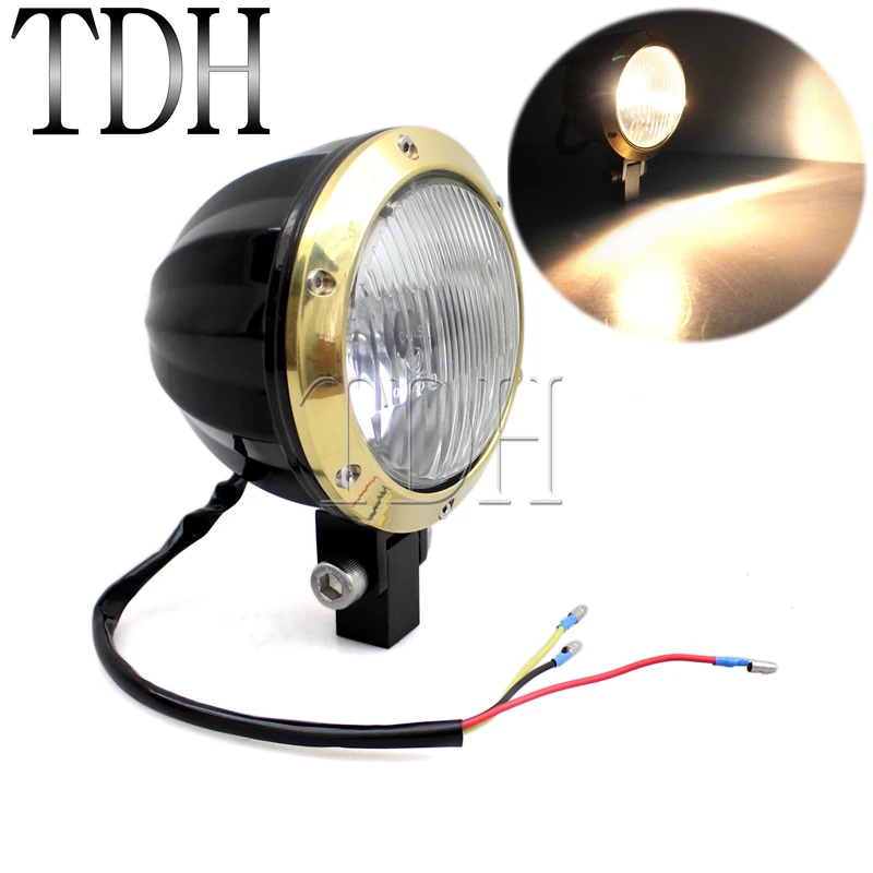 Классическая винтажная мотоциклетная фара черный латунный налобный фонарь H4 12 В