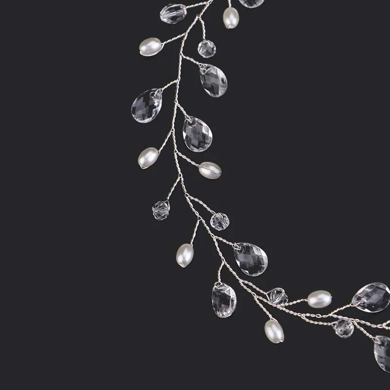 Женский обруч для волос FORSEVEN Серебристый с кристаллами и жемчугом украшение