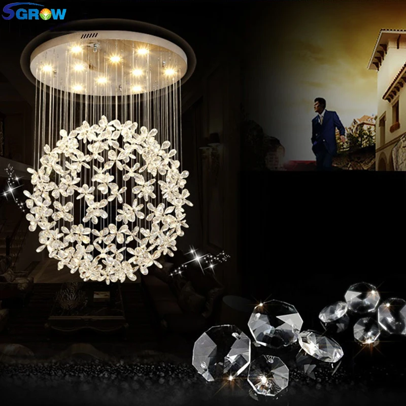 

SGROW Modern K9 Crystal Chandeliers for Living Room Bedroom Dining Room Ceiling Hanging Lamp Art Deco Indoor Lighting Fixtures