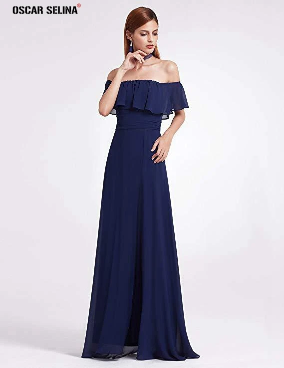 Vestido dama de honor fiesta2019 new chiffon Boat Neck A Line navy blue sky lavender Burgundy bridesmaid dresses long boho | Свадьбы и