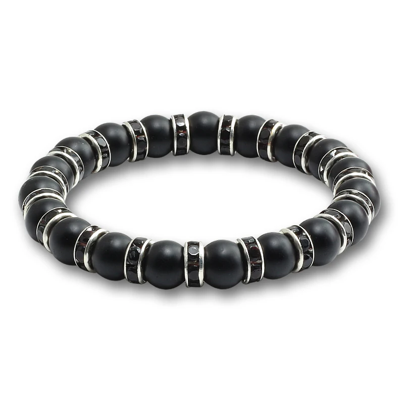 

Hot Natural Stone Black Matte Beaded Bracelet Colorful Crystal Rhinestone Strand Bangles Charm Couple Distance Bracelets Jewelry