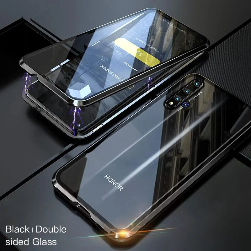 Black LUPHIE 360, полный защитный Магнитный чехол для huawei Honor 20 Pro, передний задний стеклянный чехол, чехол для huawei Honor 20, Магнитный чехол s - Цвет: Black