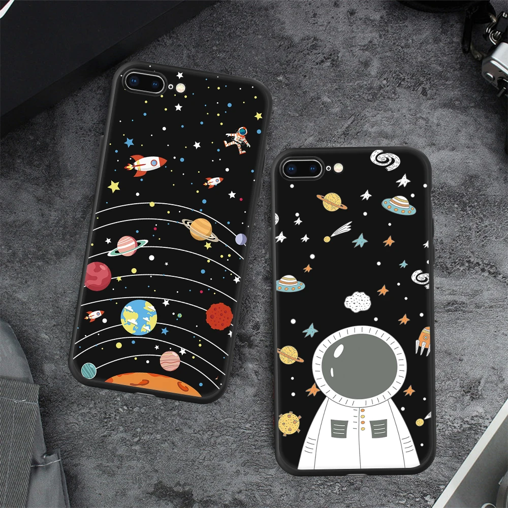 Модный чехол для телефона с изображением космоса для iPhone 6, 6 S, 7, 8 Plus, 5, 5S, SE, X, XR, XS, Max, 7, милый чехол с изображением планеты, Луны, звезды, силиконовая задняя крышка, мягкий ТПУ