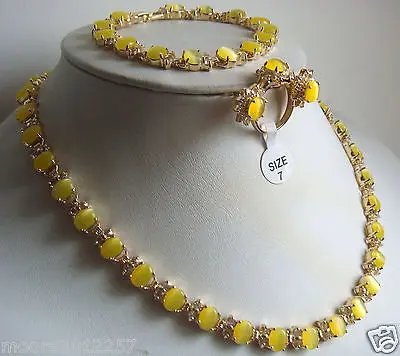 Новая хорошая желтое золото опал ожерелье кольцо серьги браслета &gt^^&gt 18 К