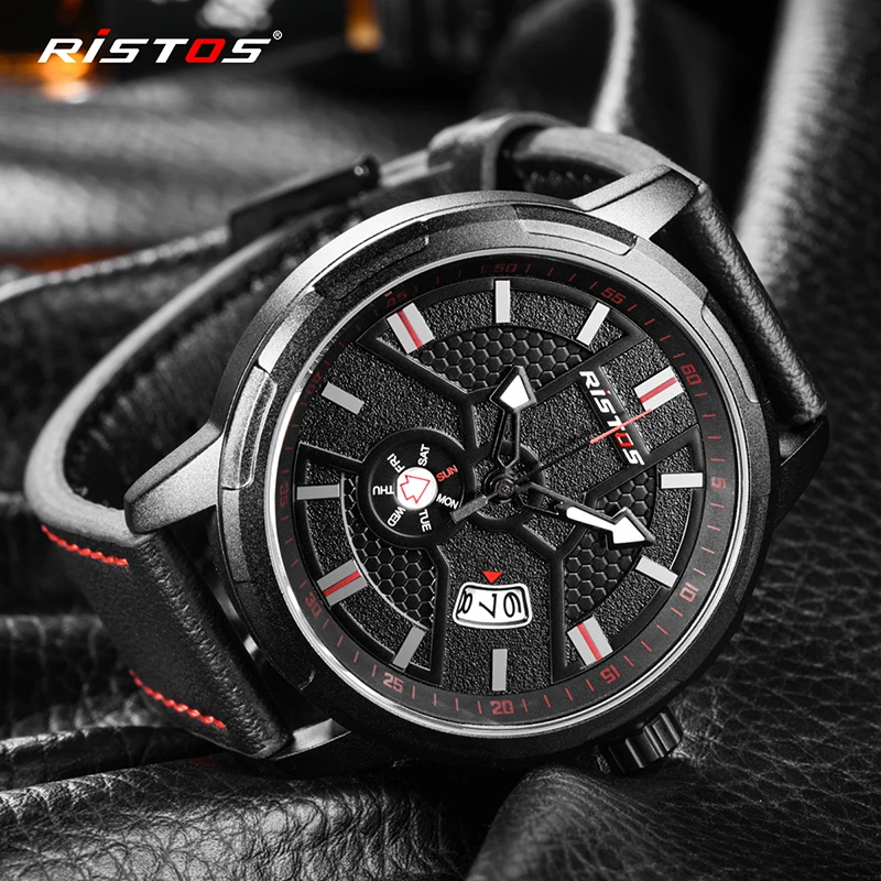 RISTOS Открытый спортивные часы Высокое качество кожа Нержавеющая сталь Элитный