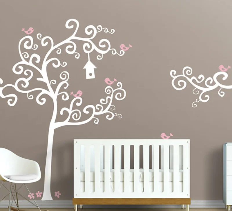 Большой Вертлюг дерево с птицами Наклейка на стену виниловое настенные наклейки