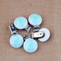 10pcs baby pacifier clips mixed lightblue car pattern white wood metal holders cute infant soother clasps accessories 4 4x2 9cm