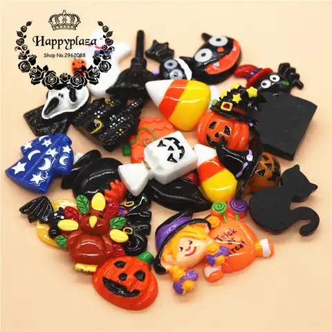 10 шт. Смола Хэллоуин дом с привидениями Тыква ведьма метла с плоской спинкой кабошон миниатюрные художественные принадлежности украшения о...