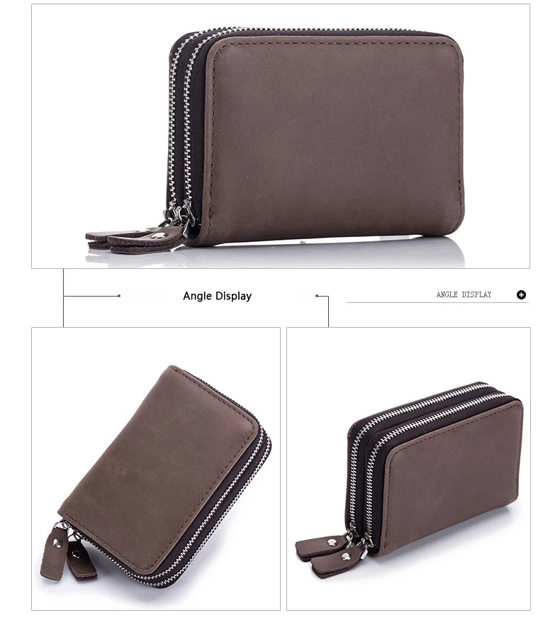 WESTCREEK Brand Multifunction Double Zipper RFID Blocking Card Holder Vintage Leather Key Holders with 12 Cards Slot