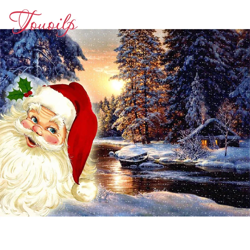 

Вышивка крестиком TOUOILP с изображением Санта-Клауса, заката, снежной сцены, полноразмерная и круглая 5d алмазная живопись, абстрактная, ручная...