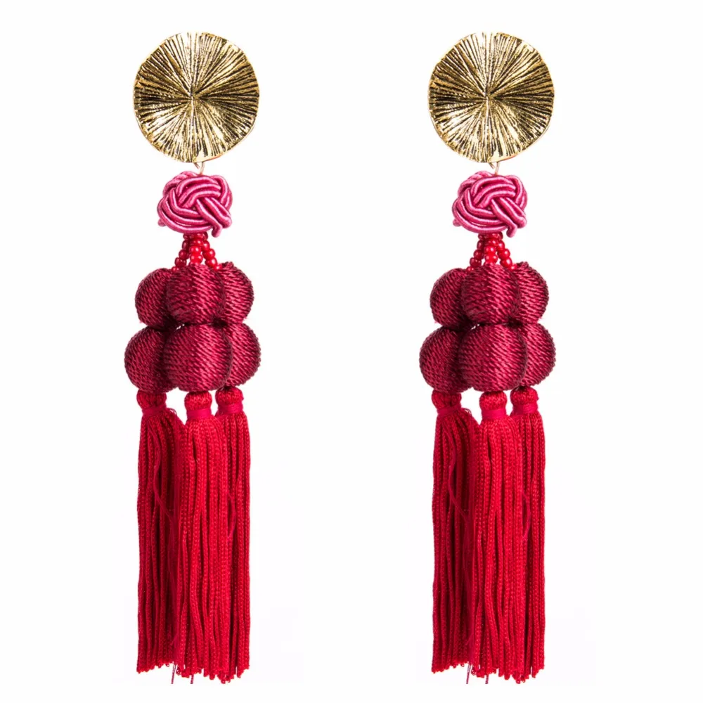 BOHO Braided PomPom Rope Knot Long Tassel Earrings Vintage Handmade Ethnic Chinese Fringes Balls For Women brincos | Украшения и