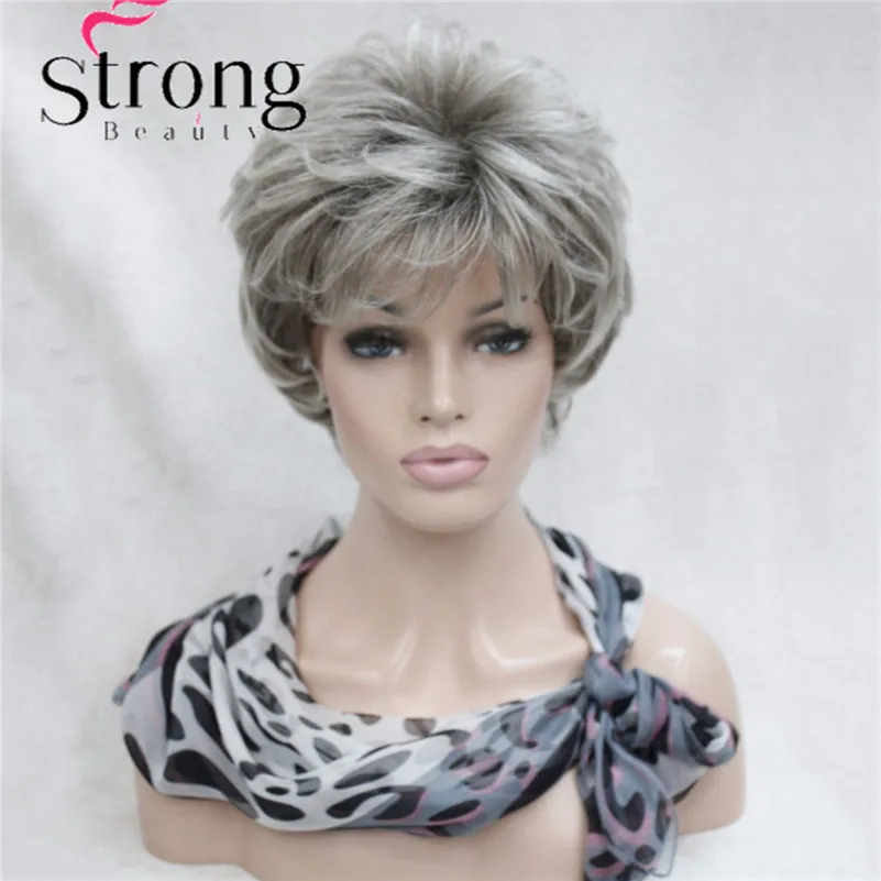 StrongBeauty короткие Многослойные Серебристые серые Омбре полный синтетический