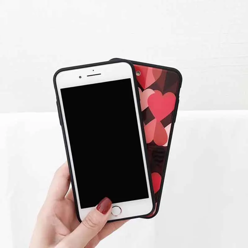 Lovely Splice Love Heart Couples Phone Case For iphone X 6 6S 6plus 7 7plus 8 Plus Cases Back Cover Coque |